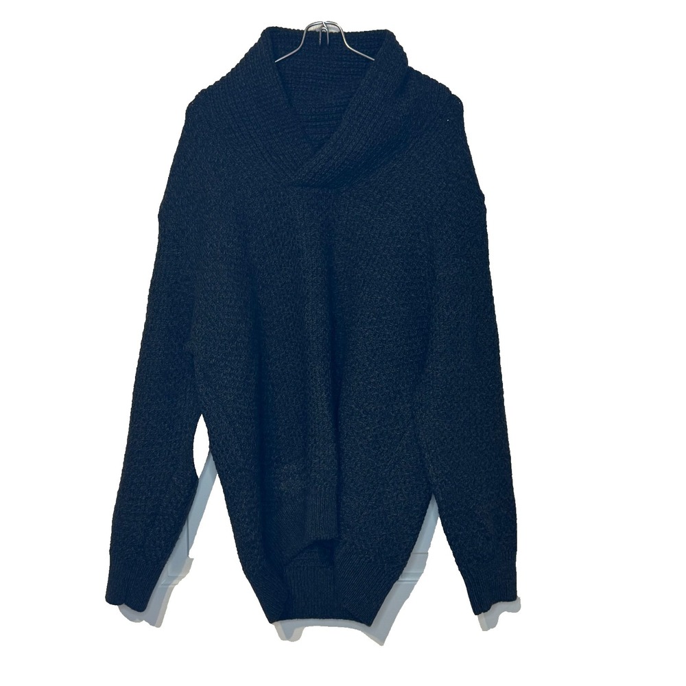 Zara Men's Sweater Suede Elbow Patches Shawl Collar Pullover Preppy‎ Gray Large